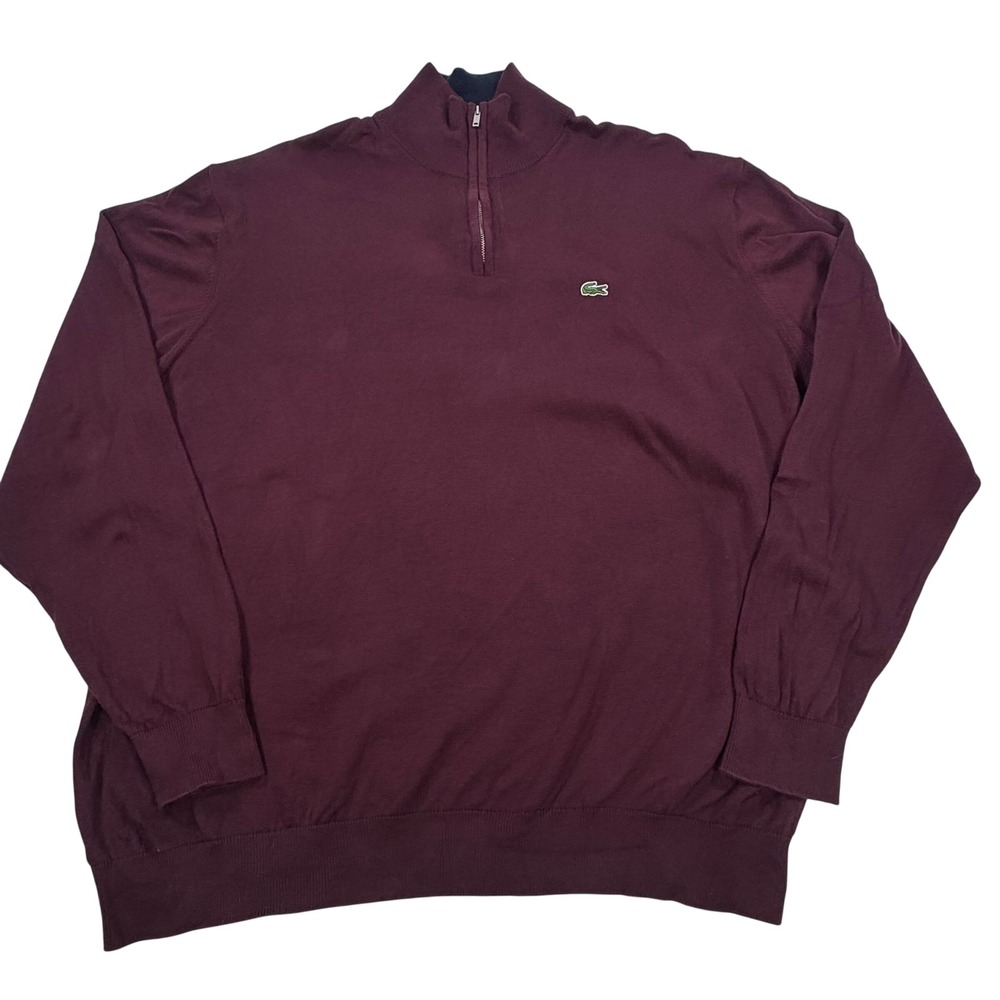 Lacoste Mens 4XL Burgundy Maroon Quarter Zip Pullover Sweater AH0354 Logo Knit